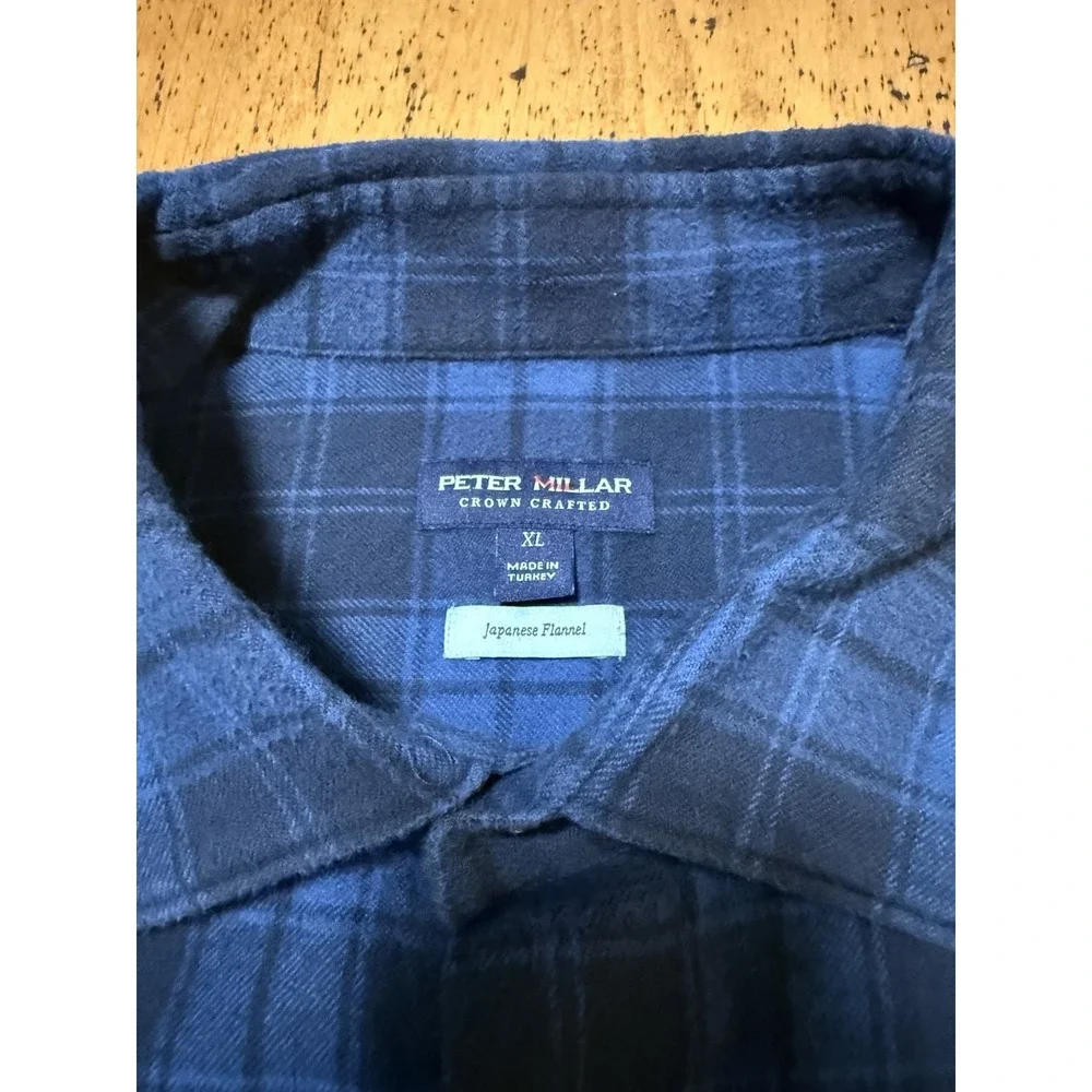 Peter Millar Crown Crafted Mens Japanese Flannel Plaid Button Shirt Size XL Blue